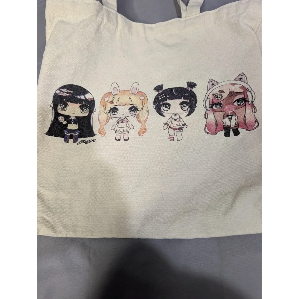 Kawaii Anime Chibi Canvas Tote Bag Artist Signed Harajuku‎ Cute Magnetic Snap